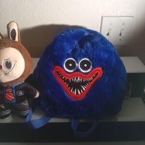 Fuzzy Blue Huggy Wuggy Monster Backpack for Kids